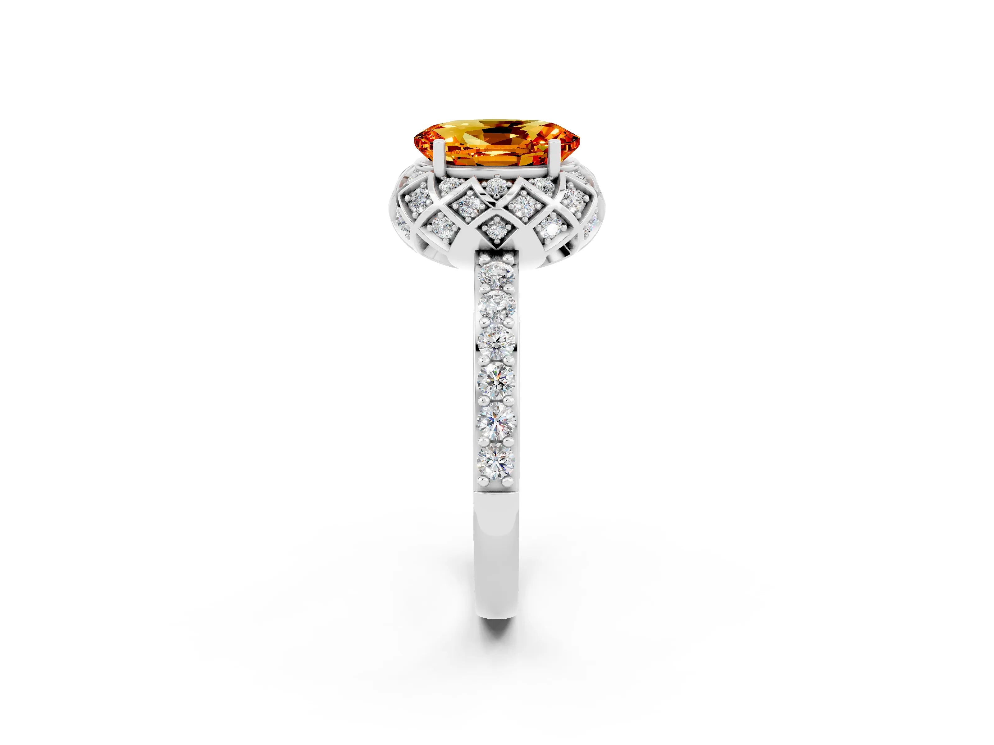 White gold Oval Cut Diamond Solitaire Ring with Shared Prong Pavé Band_2