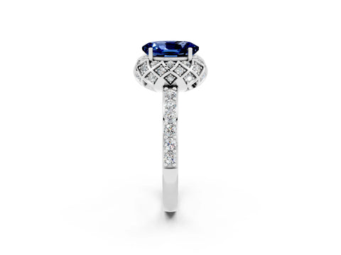 White gold Oval Cut Diamond Solitaire Ring with Shared Prong Pavé Band_2