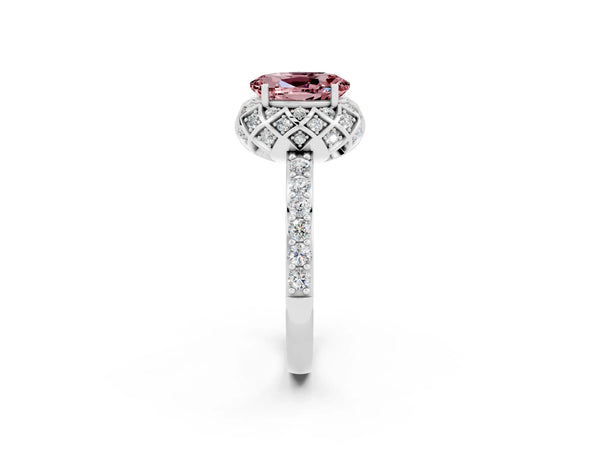 White gold Oval Cut Diamond Solitaire Ring with Shared Prong Pavé Band