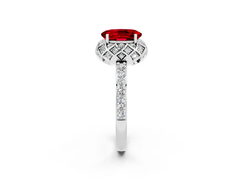 White gold Oval Cut Diamond Solitaire Ring with Shared Prong Pavé Band_2