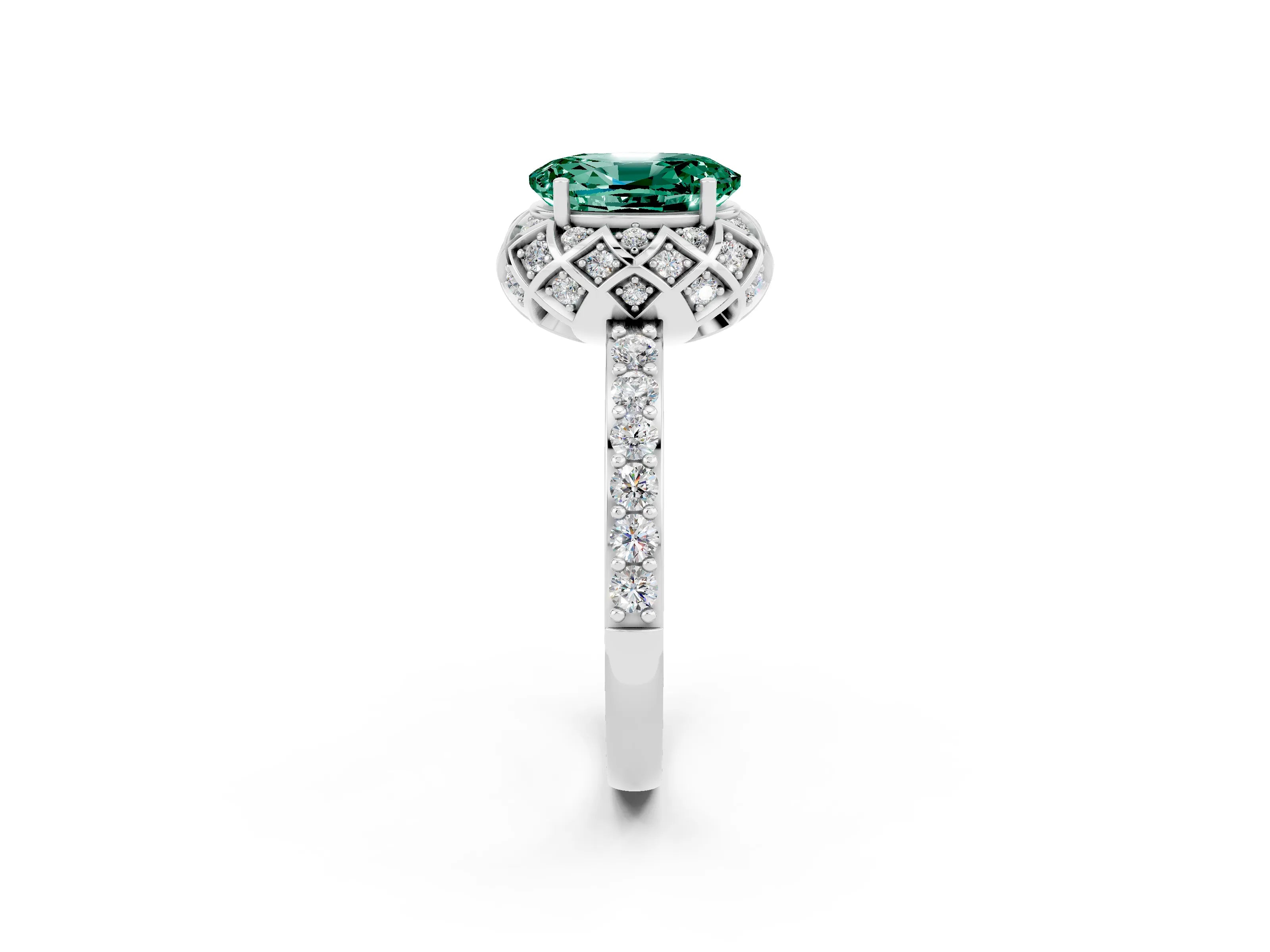 White gold Oval Cut Diamond Solitaire Ring with Shared Prong Pavé Band_2