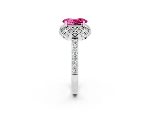 White gold Oval Cut Diamond Solitaire Ring with Shared Prong Pavé Band_2