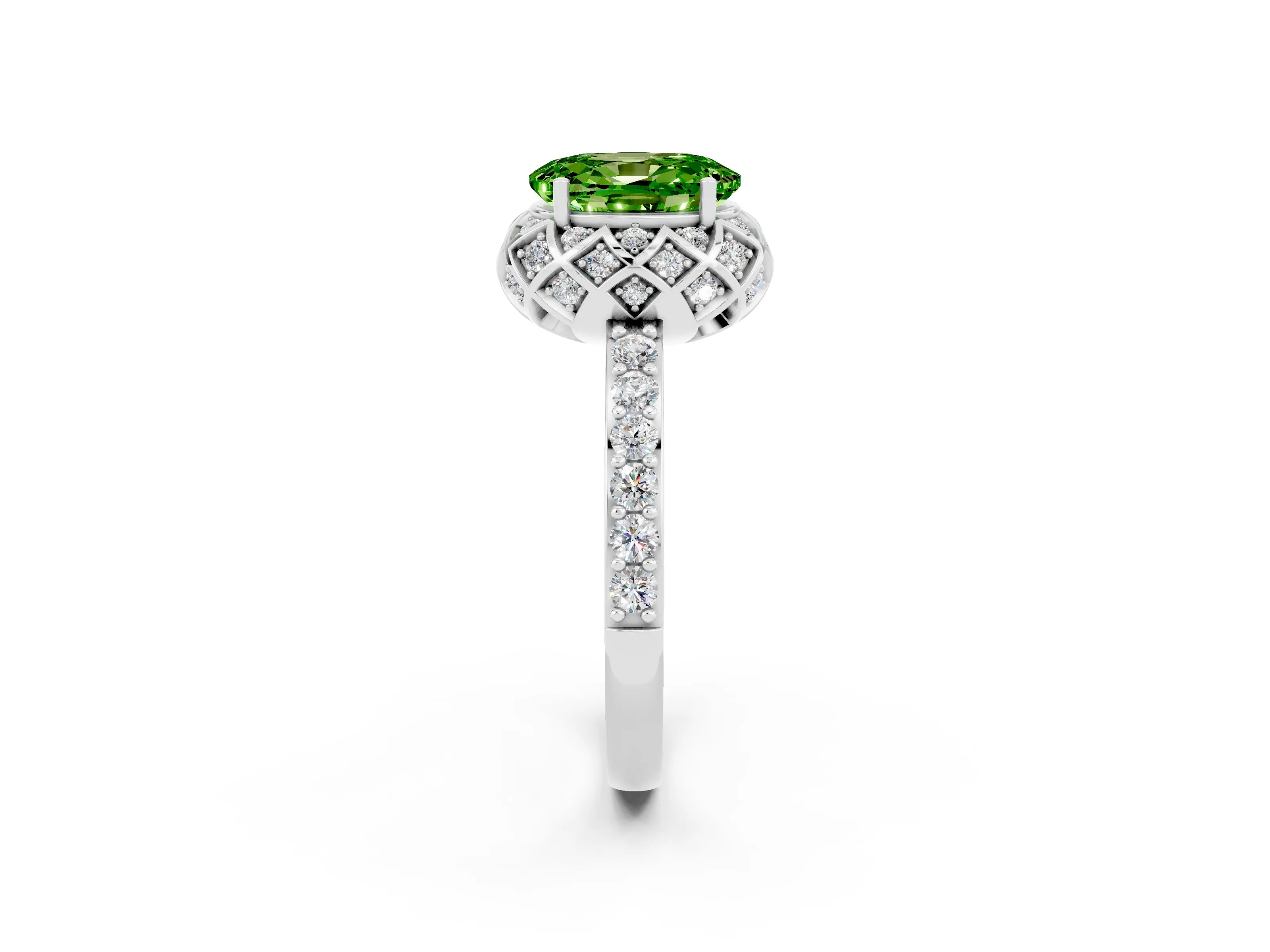 White gold Oval Cut Diamond Solitaire Ring with Shared Prong Pavé Band_2
