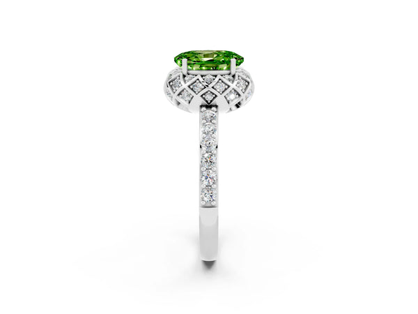 Silver Oval Cut Diamond Solitaire Ring with Shared Prong Pavé Band