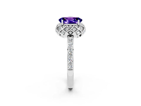White gold Oval Cut Diamond Solitaire Ring with Shared Prong Pavé Band_2