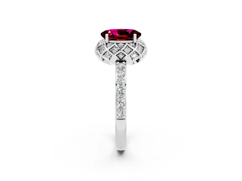 White gold Oval Cut Diamond Solitaire Ring with Shared Prong Pavé Band_2
