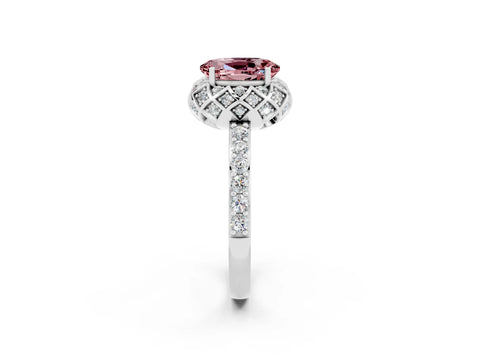 White gold Oval Cut Diamond Solitaire Ring with Shared Prong Pavé Band_2