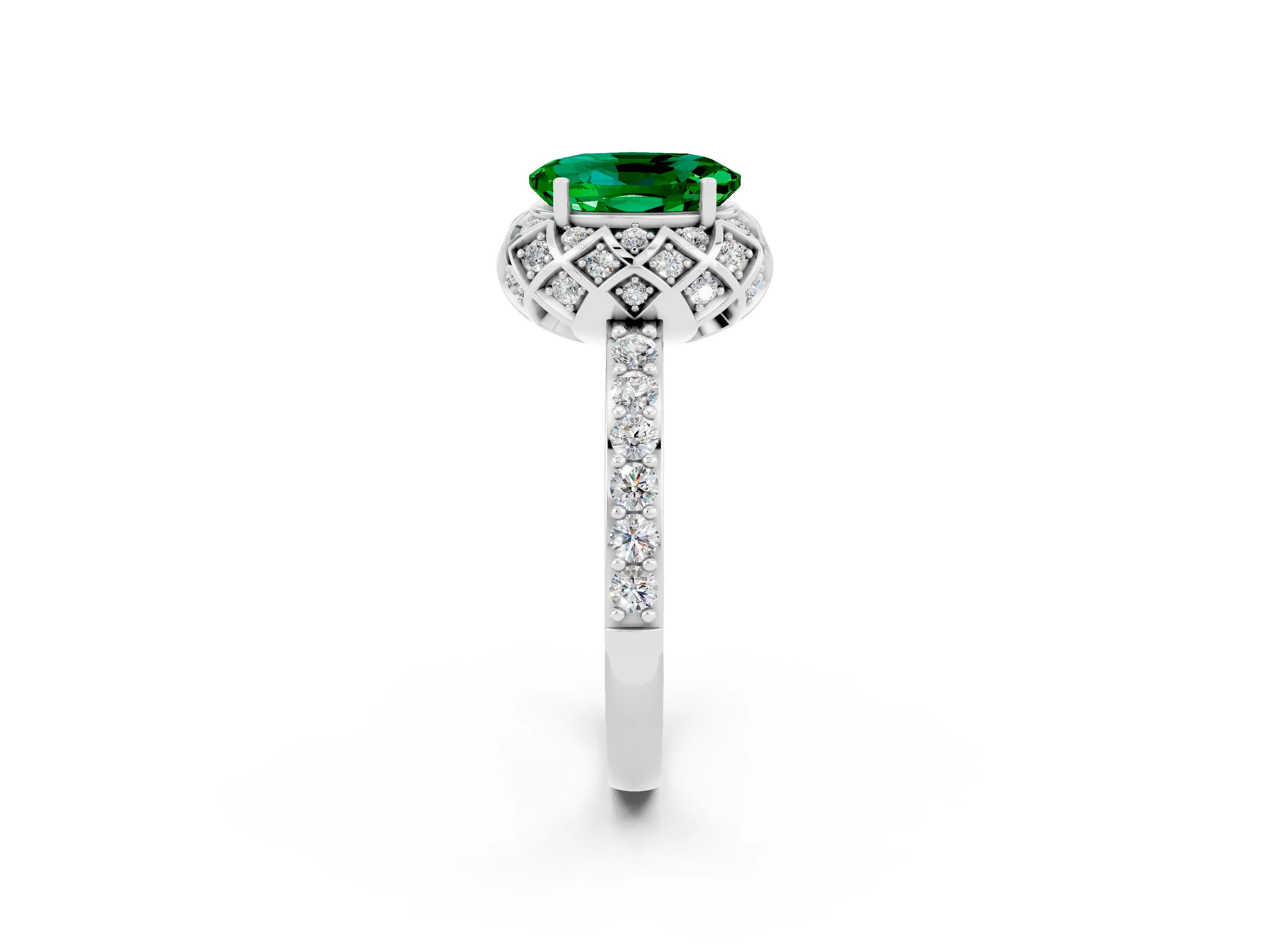 White gold Oval Cut Diamond Solitaire Ring with Shared Prong Pavé Band_2