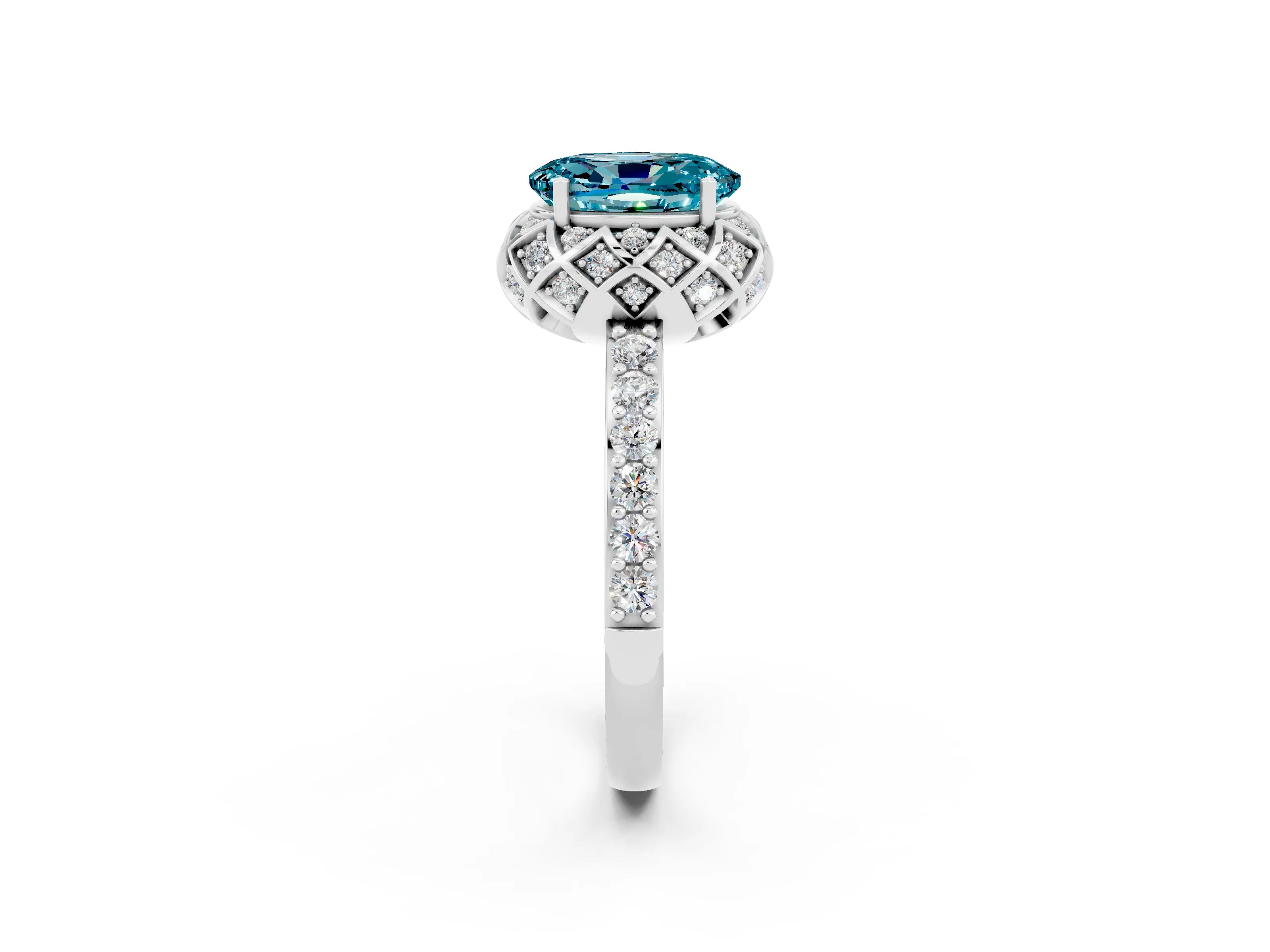 White gold Oval Cut Diamond Solitaire Ring with Shared Prong Pavé Band_2