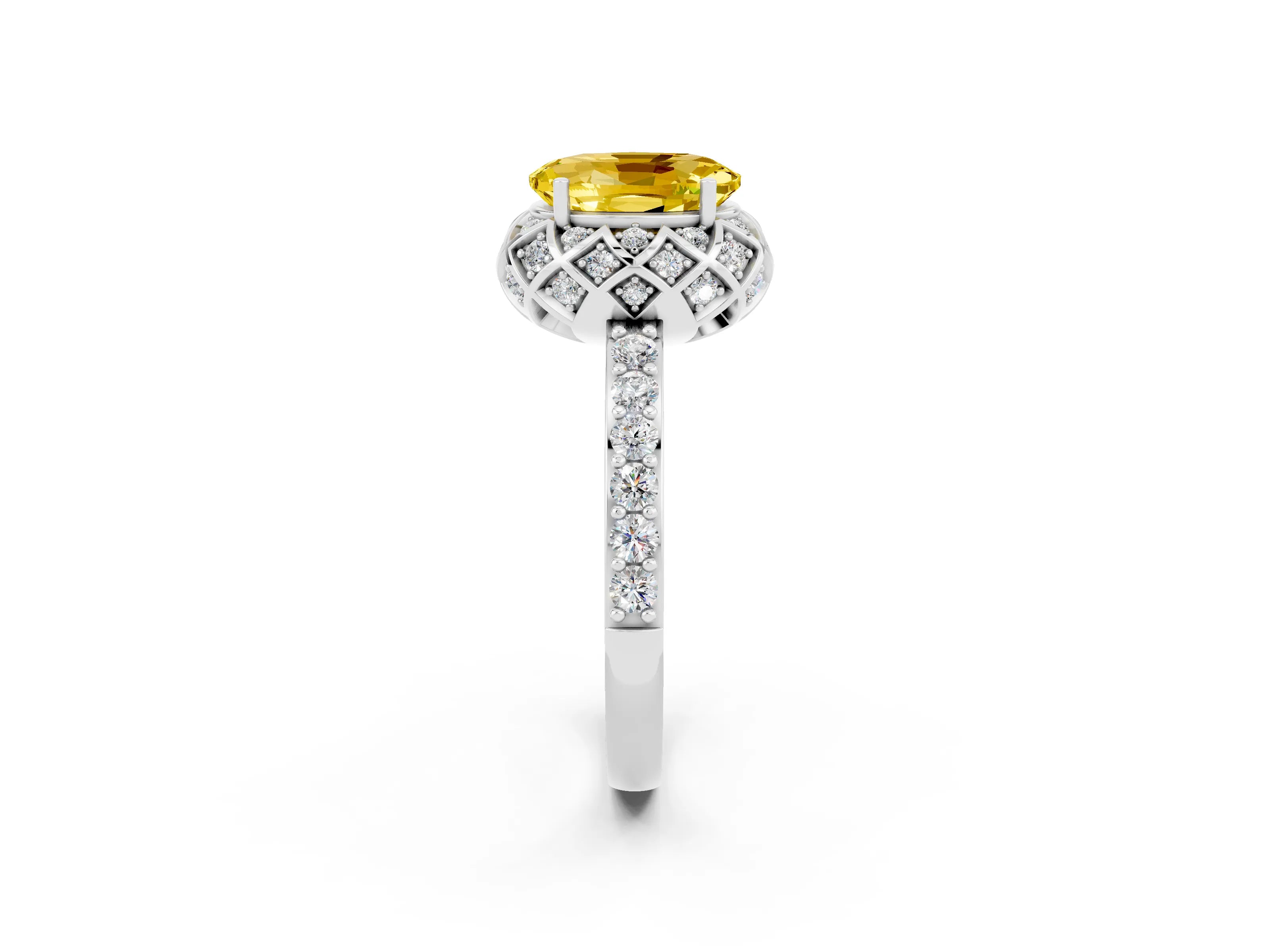 White gold Oval Cut Diamond Solitaire Ring with Shared Prong Pavé Band_2