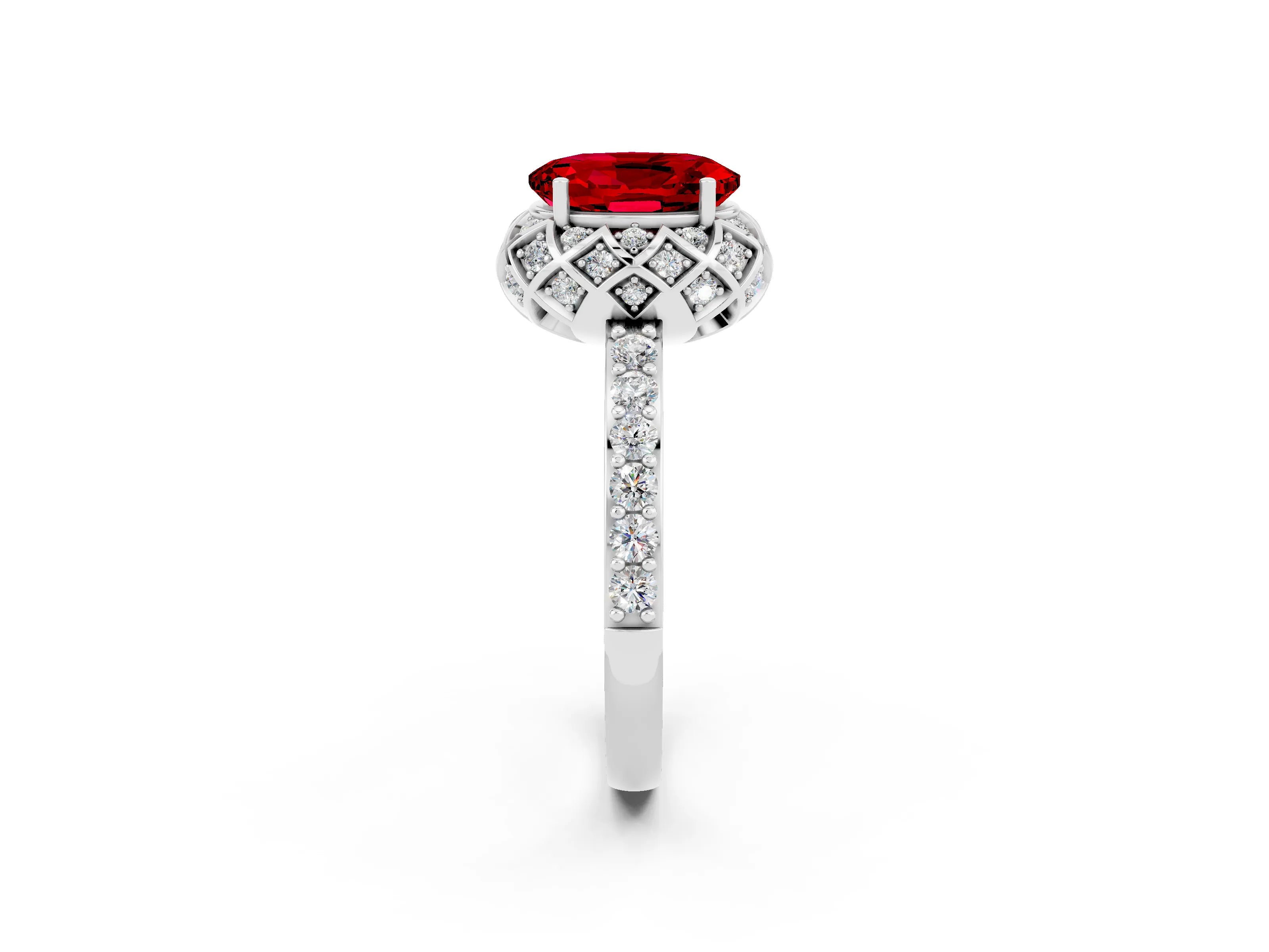 White gold Oval Cut Diamond Solitaire Ring with Shared Prong Pavé Band_2