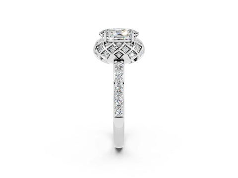 White gold Oval Cut Diamond Solitaire Ring with Shared Prong Pavé Band_2