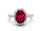 White gold Oval Cut Diamond Solitaire Ring with Shared Prong Pavé Band