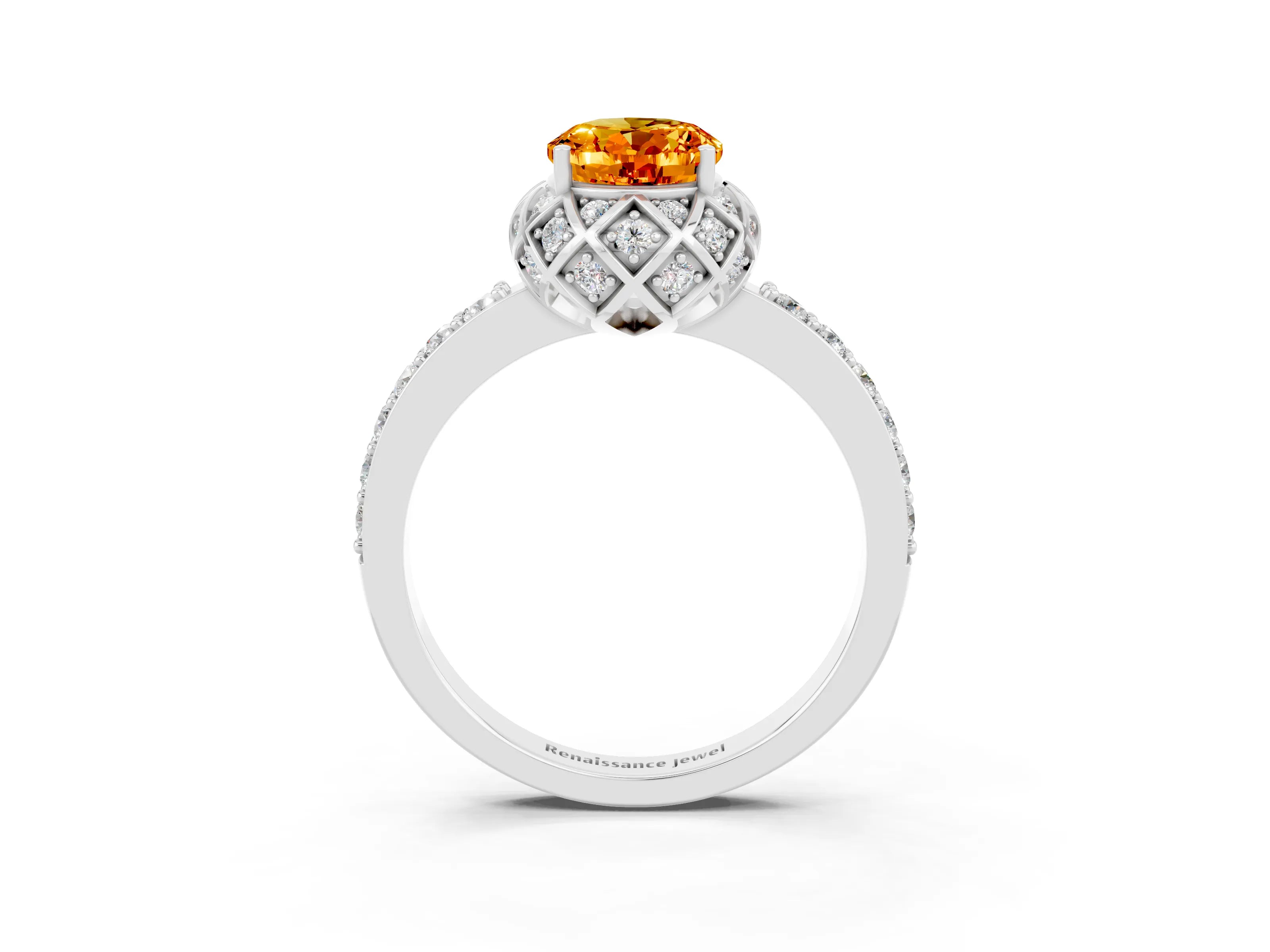 White gold Oval Cut Diamond Solitaire Ring with Shared Prong Pavé Band_3