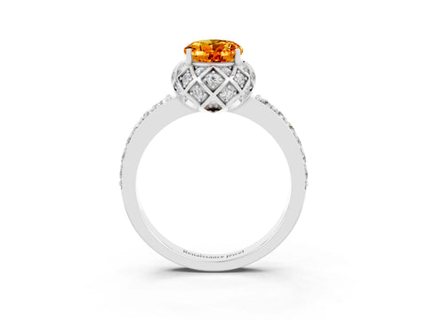 White gold Oval Cut Diamond Solitaire Ring with Shared Prong Pavé Band_3