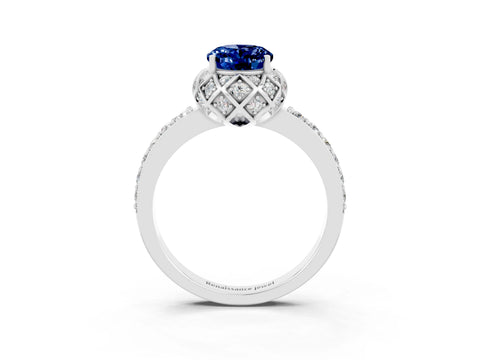 White gold Oval Cut Diamond Solitaire Ring with Shared Prong Pavé Band_3