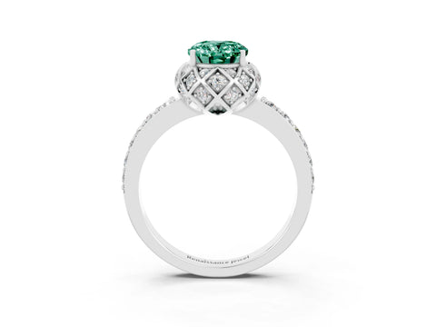 White gold Oval Cut Diamond Solitaire Ring with Shared Prong Pavé Band_3