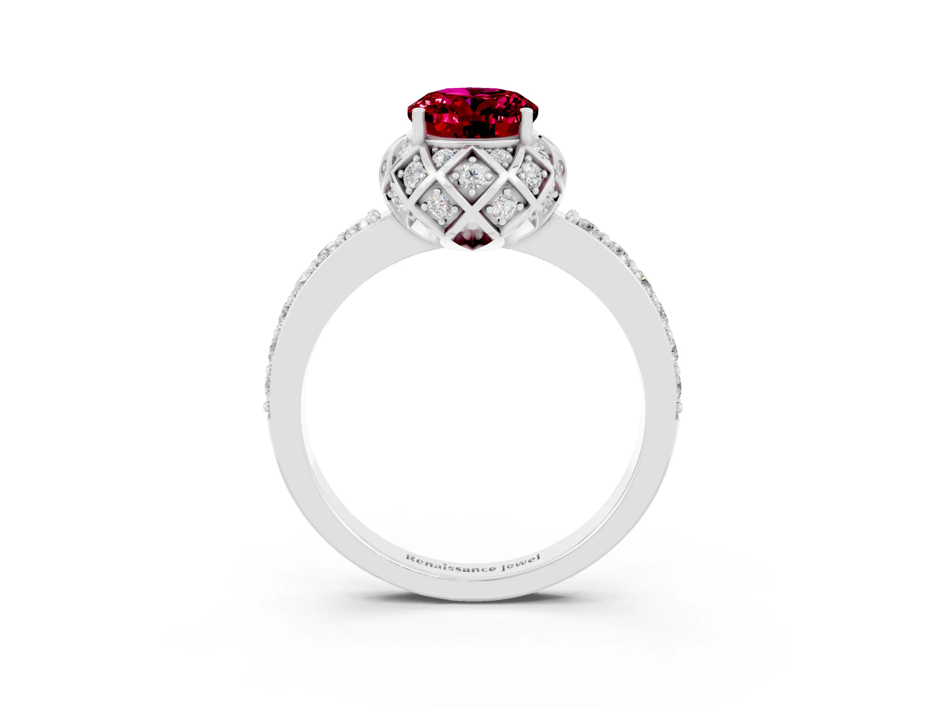 White gold Oval Cut Diamond Solitaire Ring with Shared Prong Pavé Band_3