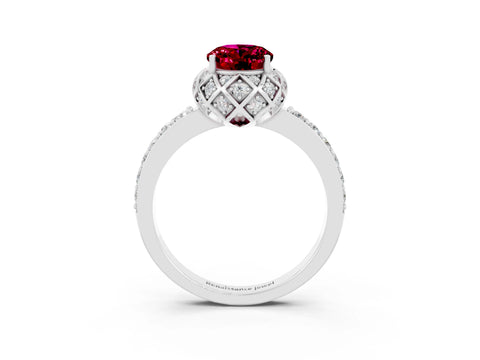 White gold Oval Cut Diamond Solitaire Ring with Shared Prong Pavé Band_3