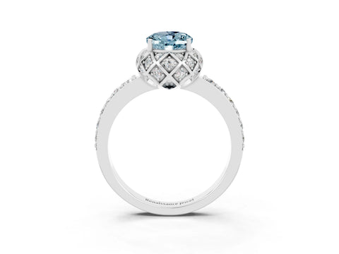 White gold Oval Cut Diamond Solitaire Ring with Shared Prong Pavé Band_3