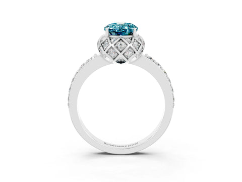 White gold Oval Cut Diamond Solitaire Ring with Shared Prong Pavé Band_3