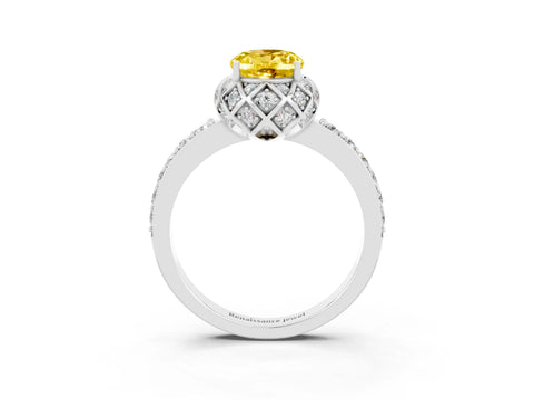 White gold Oval Cut Diamond Solitaire Ring with Shared Prong Pavé Band_3