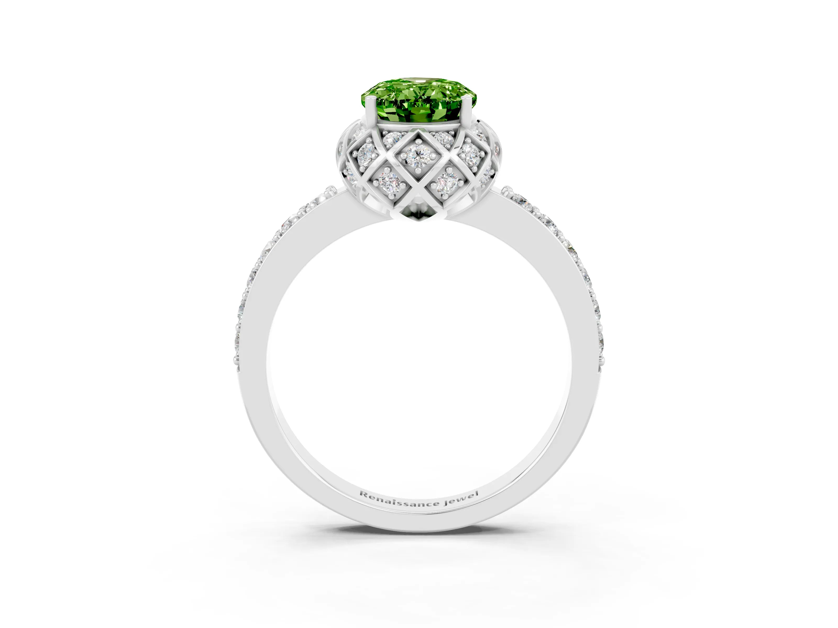 White gold Oval Cut Diamond Solitaire Ring with Shared Prong Pavé Band_3