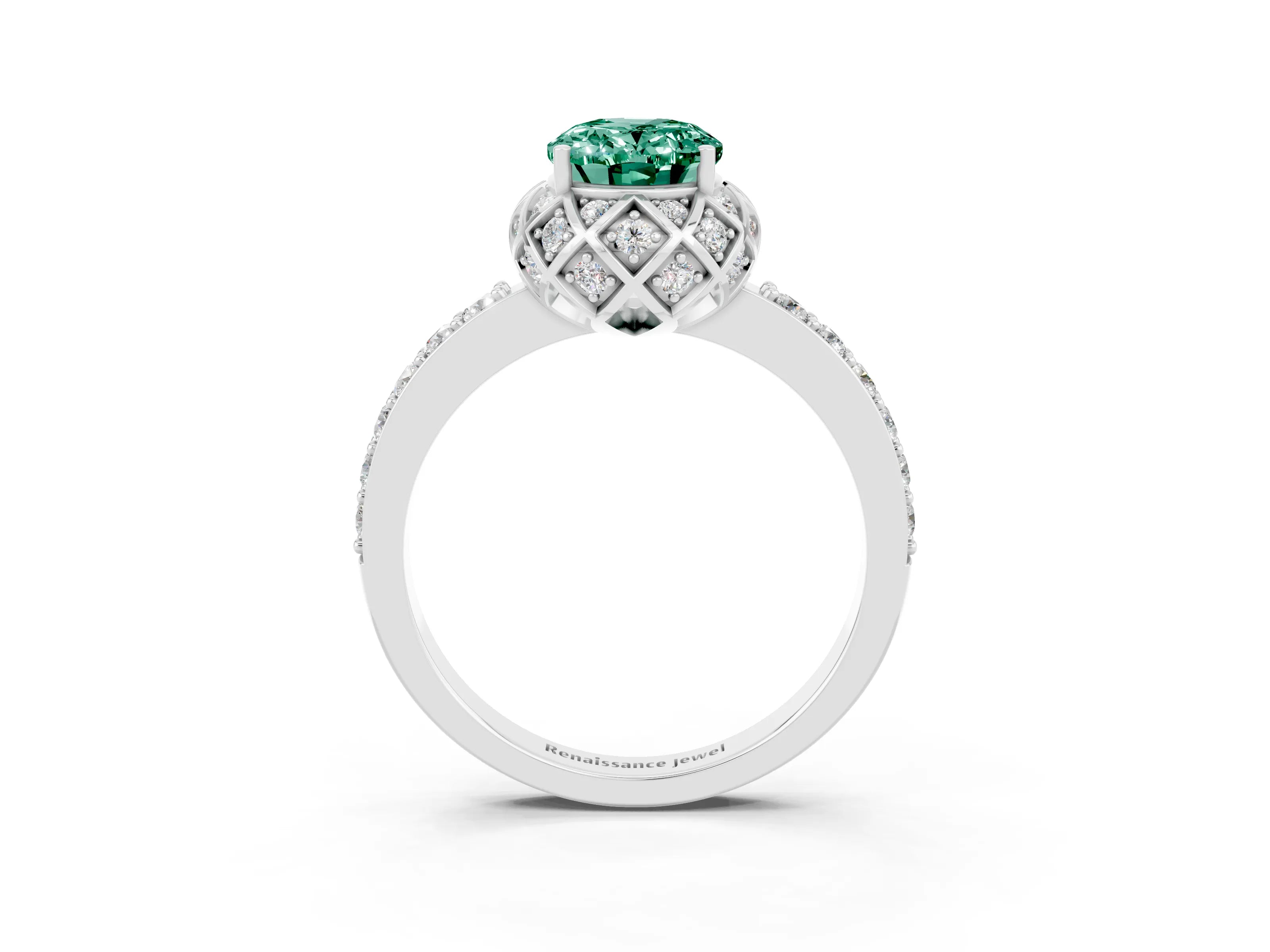White gold Oval Cut Diamond Solitaire Ring with Shared Prong Pavé Band_3
