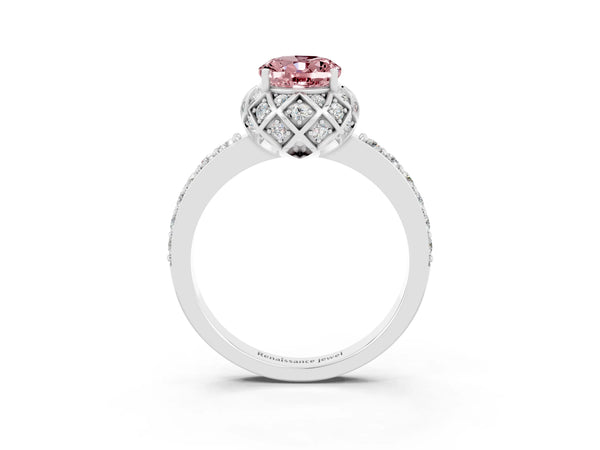 White gold Oval Cut Diamond Solitaire Ring with Shared Prong Pavé Band