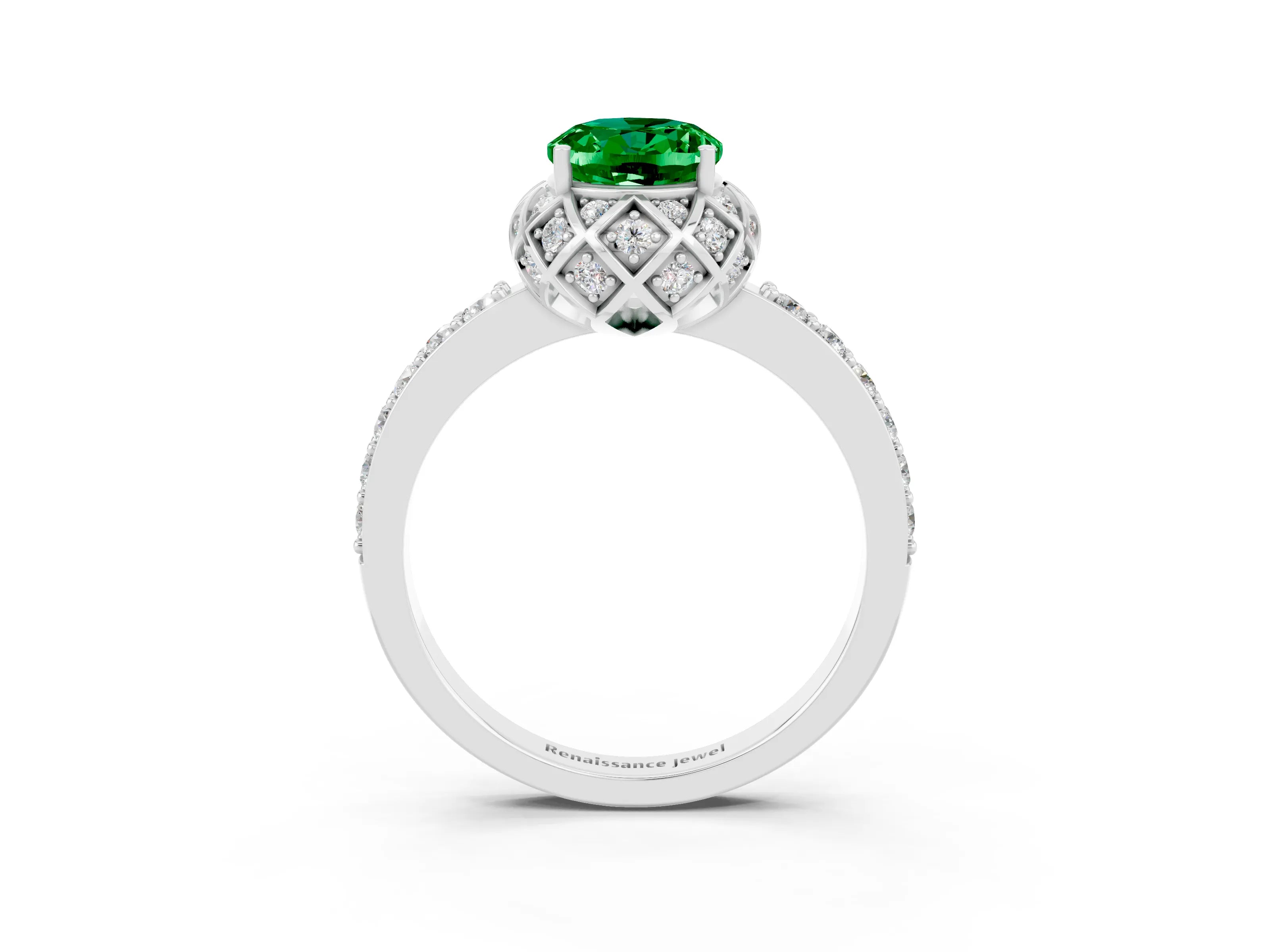 White gold Oval Cut Diamond Solitaire Ring with Shared Prong Pavé Band_3