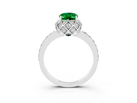 White gold Oval Cut Diamond Solitaire Ring with Shared Prong Pavé Band_3