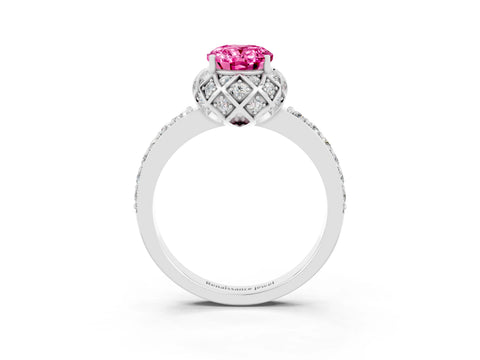 White gold Oval Cut Diamond Solitaire Ring with Shared Prong Pavé Band_3