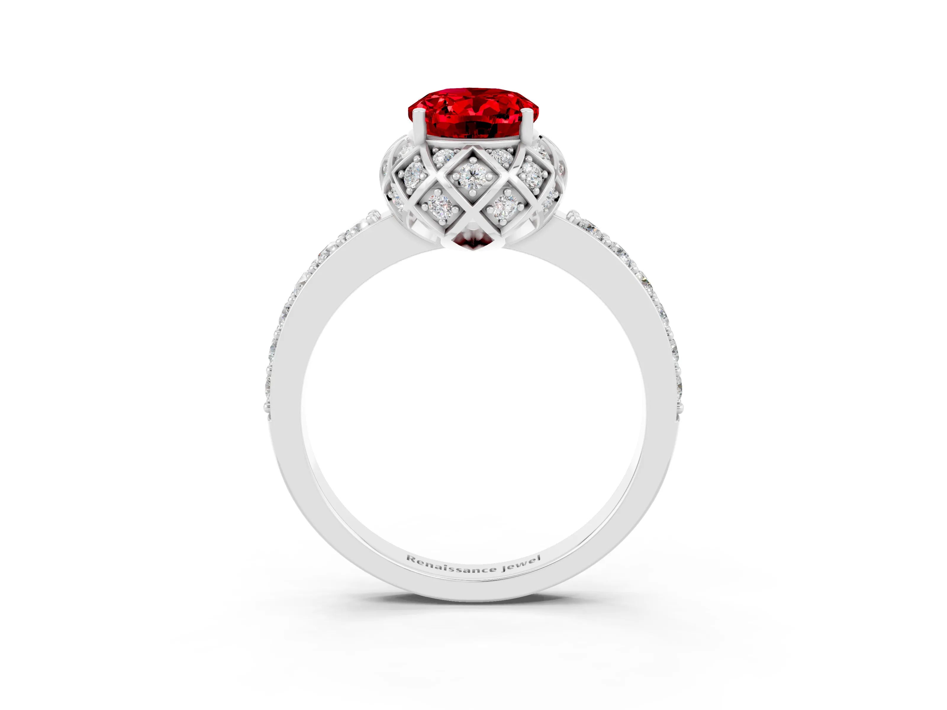 White gold Oval Cut Diamond Solitaire Ring with Shared Prong Pavé Band_3