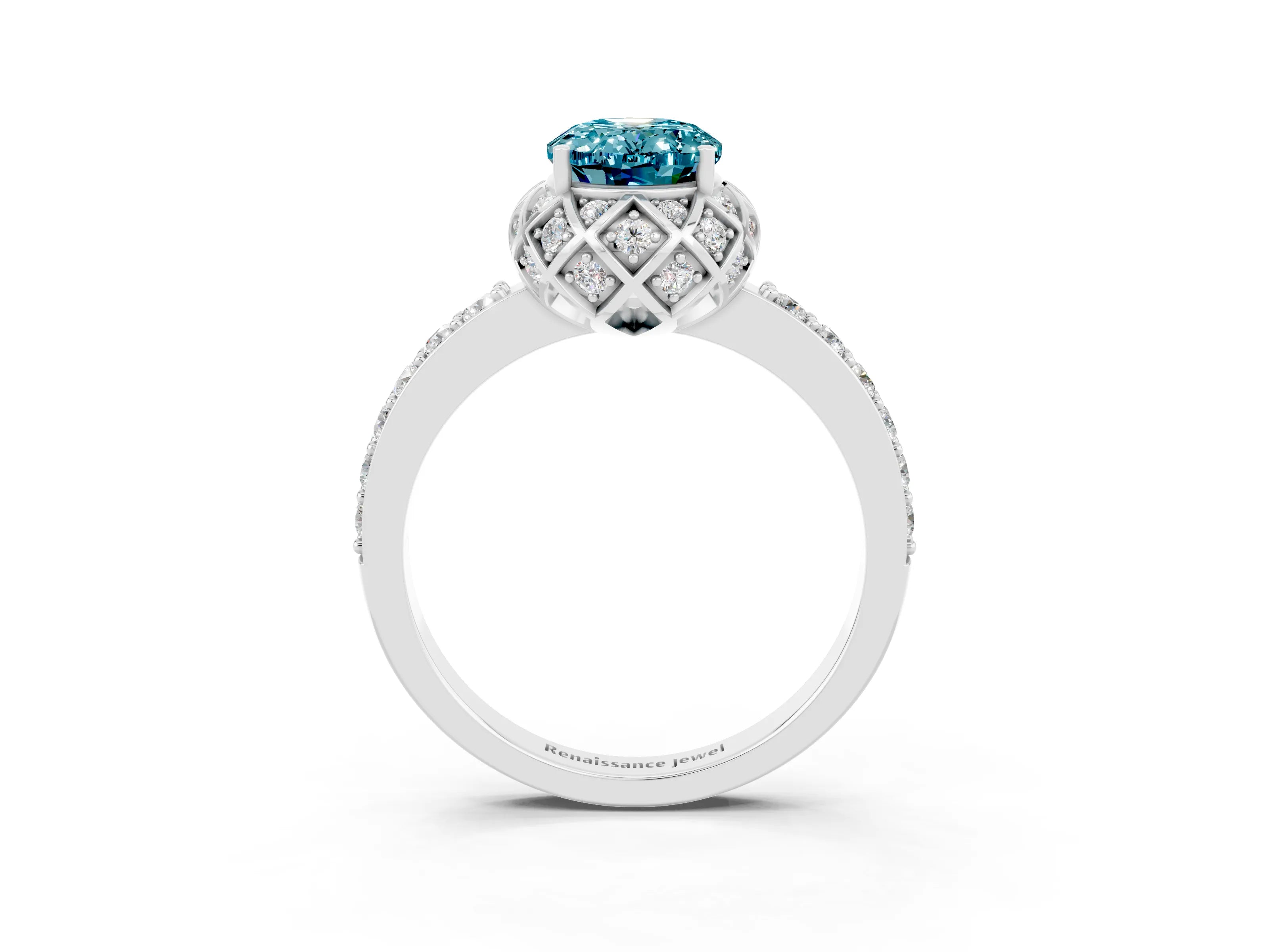 White gold Oval Cut Diamond Solitaire Ring with Shared Prong Pavé Band_3