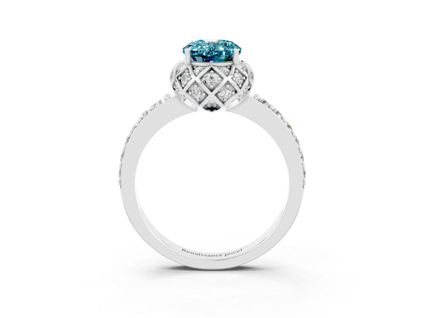 White gold Oval Cut Diamond Solitaire Ring with Shared Prong Pavé Band