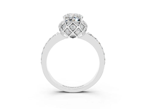 White gold Oval Cut Diamond Solitaire Ring with Shared Prong Pavé Band_3