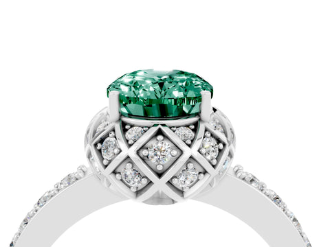 White gold Oval Cut Diamond Solitaire Ring with Shared Prong Pavé Band_4