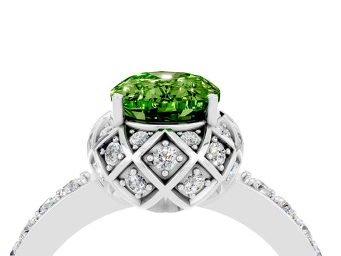 White gold Oval Cut Diamond Solitaire Ring with Shared Prong Pavé Band_4