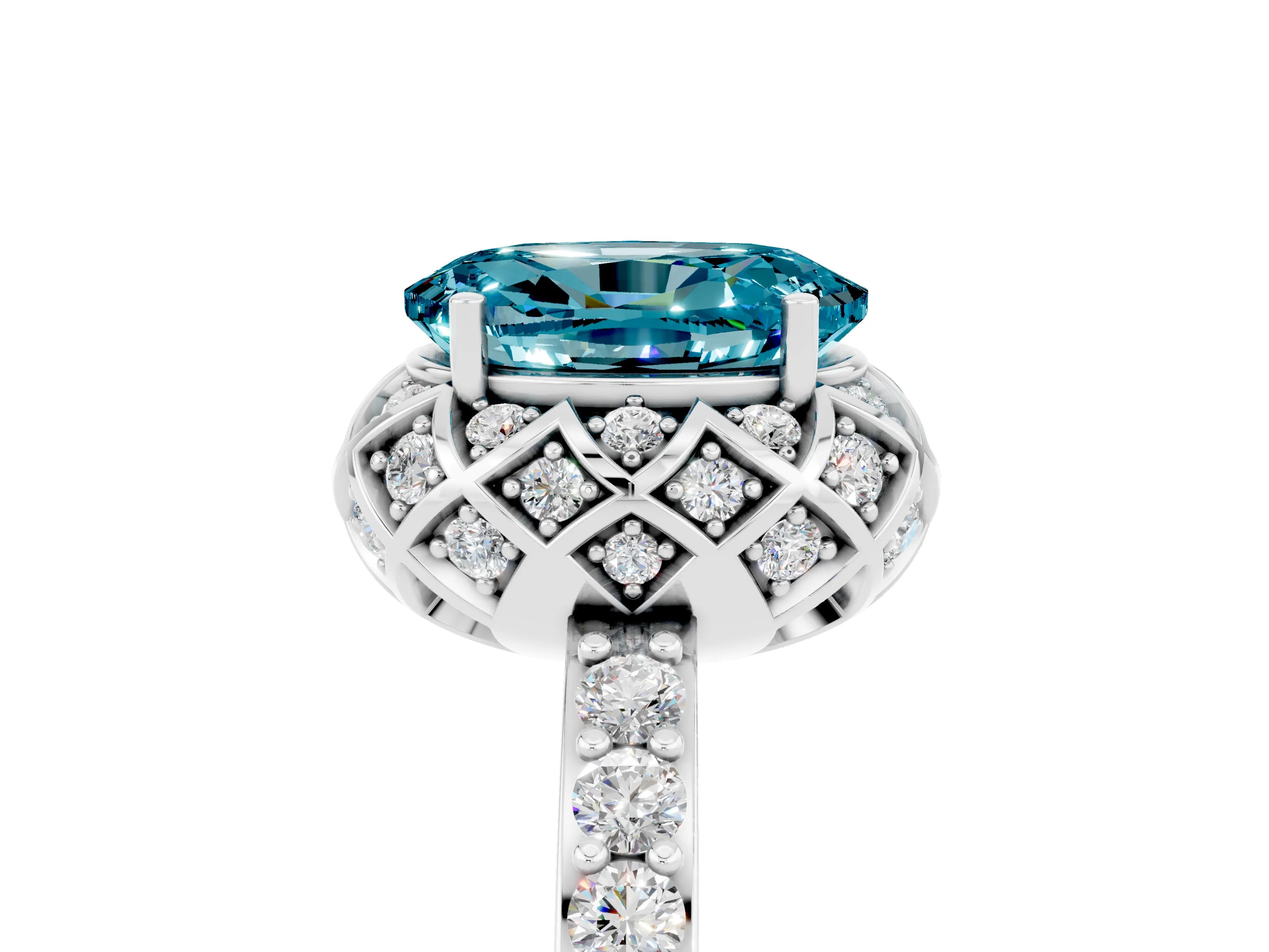 White gold Oval Cut Diamond Solitaire Ring with Shared Prong Pavé Band_5