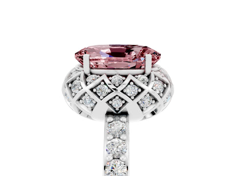White gold Oval Cut Diamond Solitaire Ring with Shared Prong Pavé Band_5
