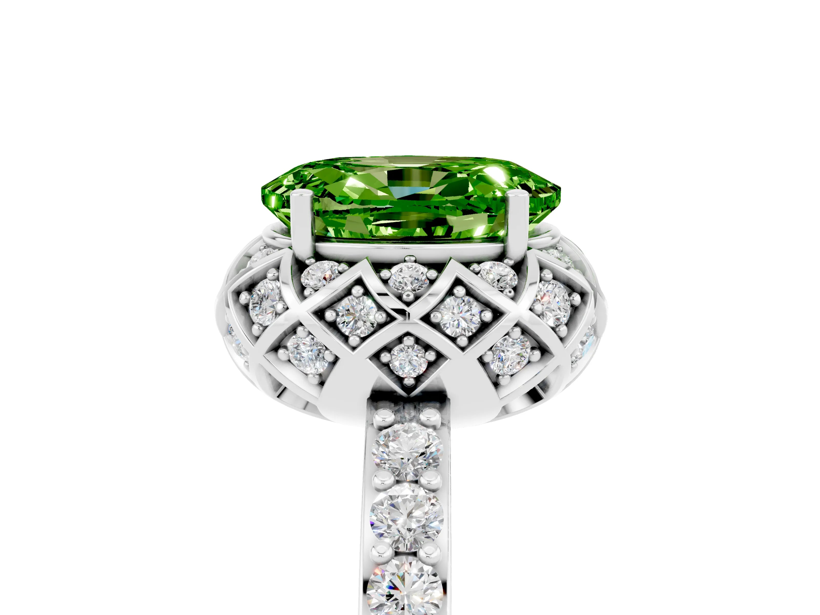 White gold Oval Cut Diamond Solitaire Ring with Shared Prong Pavé Band_5