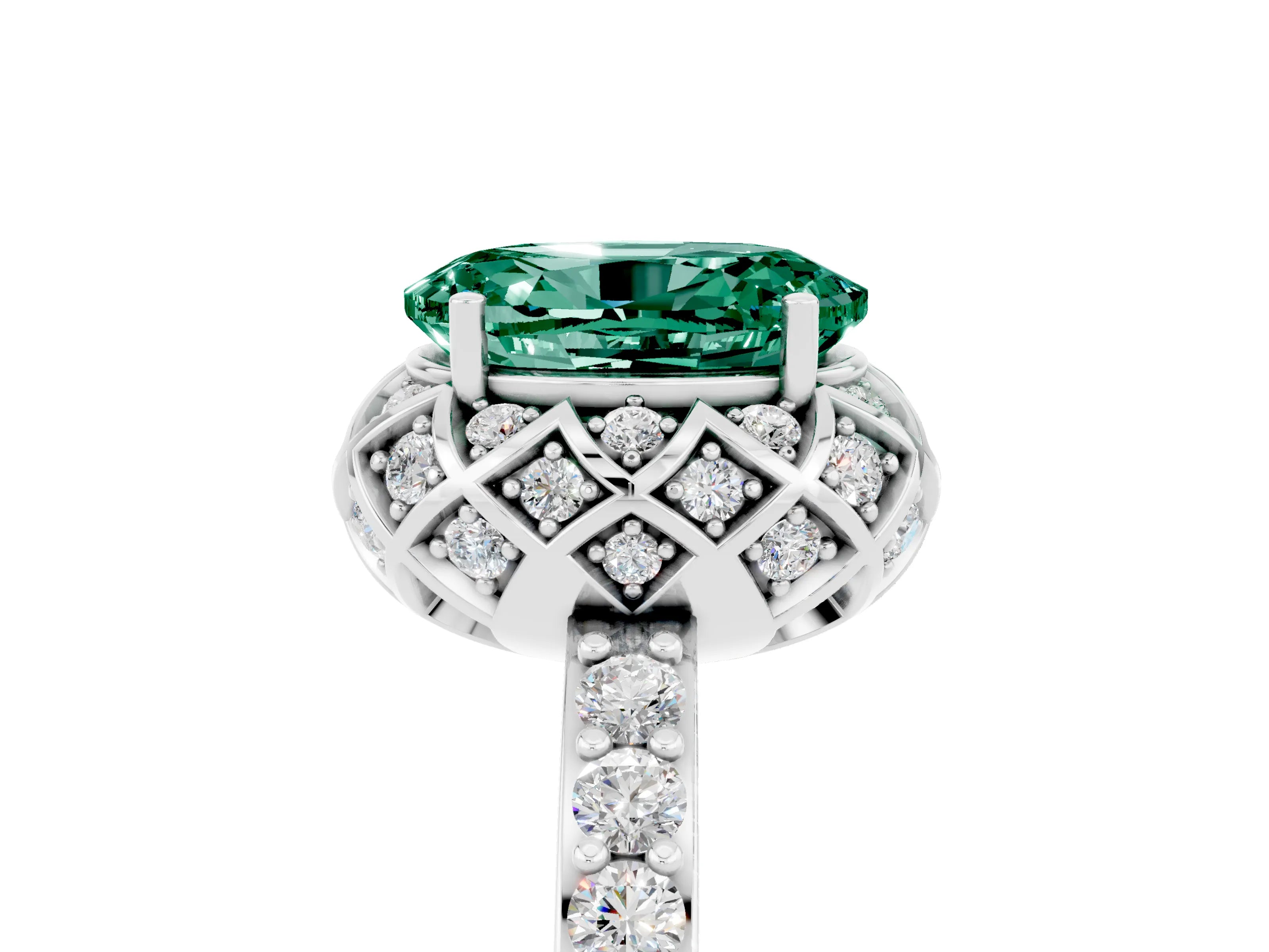 White gold Oval Cut Diamond Solitaire Ring with Shared Prong Pavé Band_5
