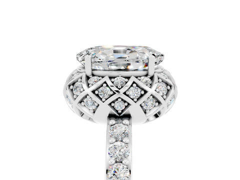 White gold Oval Cut Diamond Solitaire Ring with Shared Prong Pavé Band_5