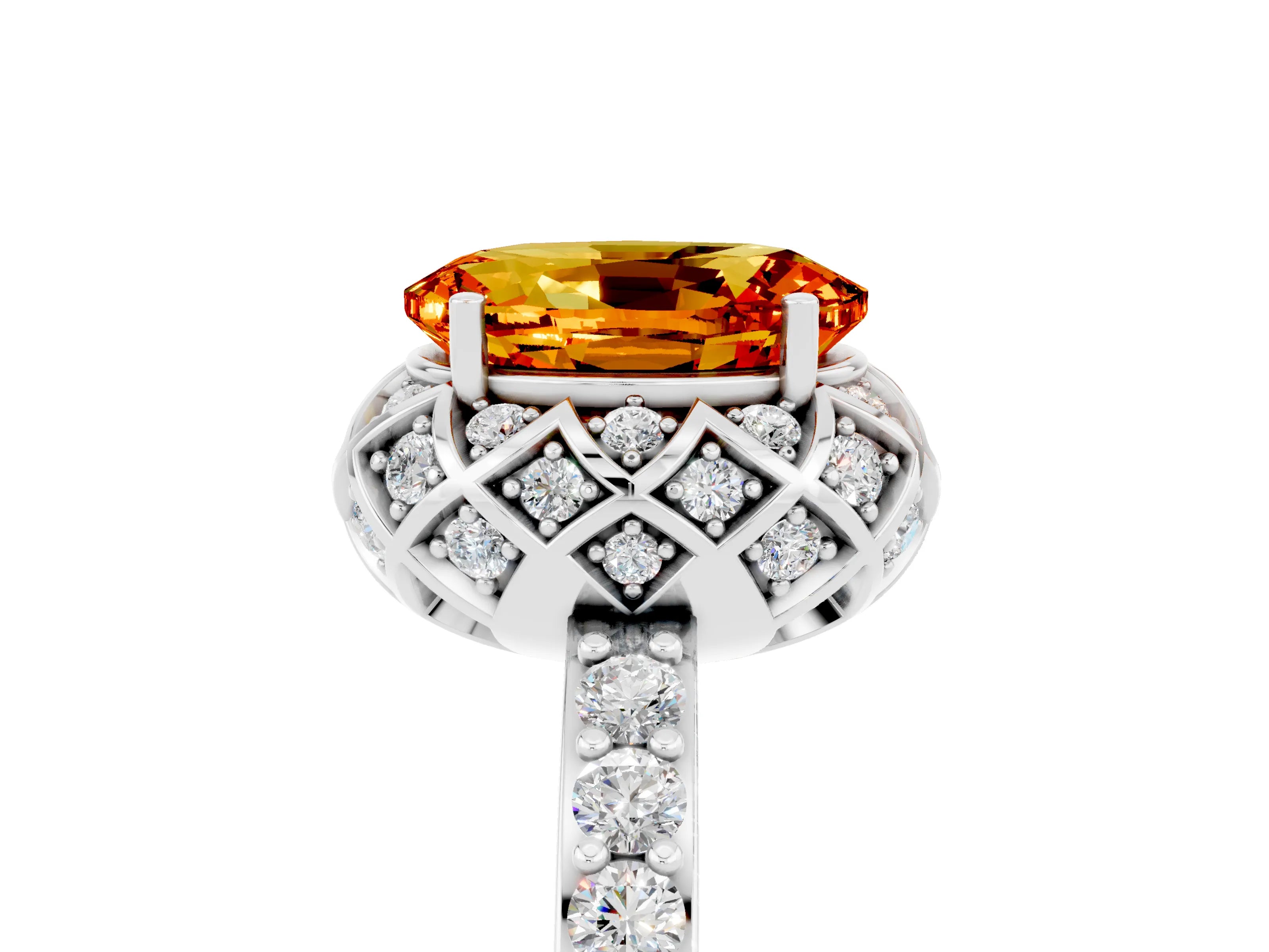 White gold Oval Cut Diamond Solitaire Ring with Shared Prong Pavé Band_5