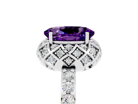 White gold Oval Cut Diamond Solitaire Ring with Shared Prong Pavé Band_5