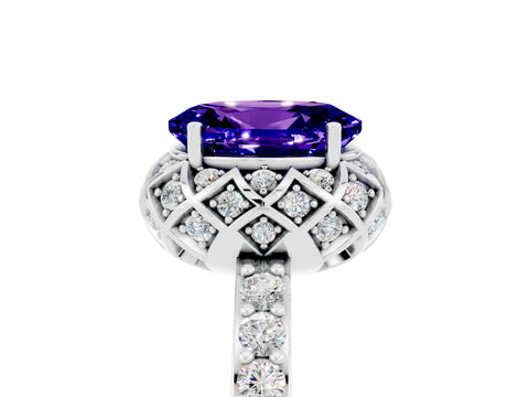 White gold Oval Cut Diamond Solitaire Ring with Shared Prong Pavé Band_5