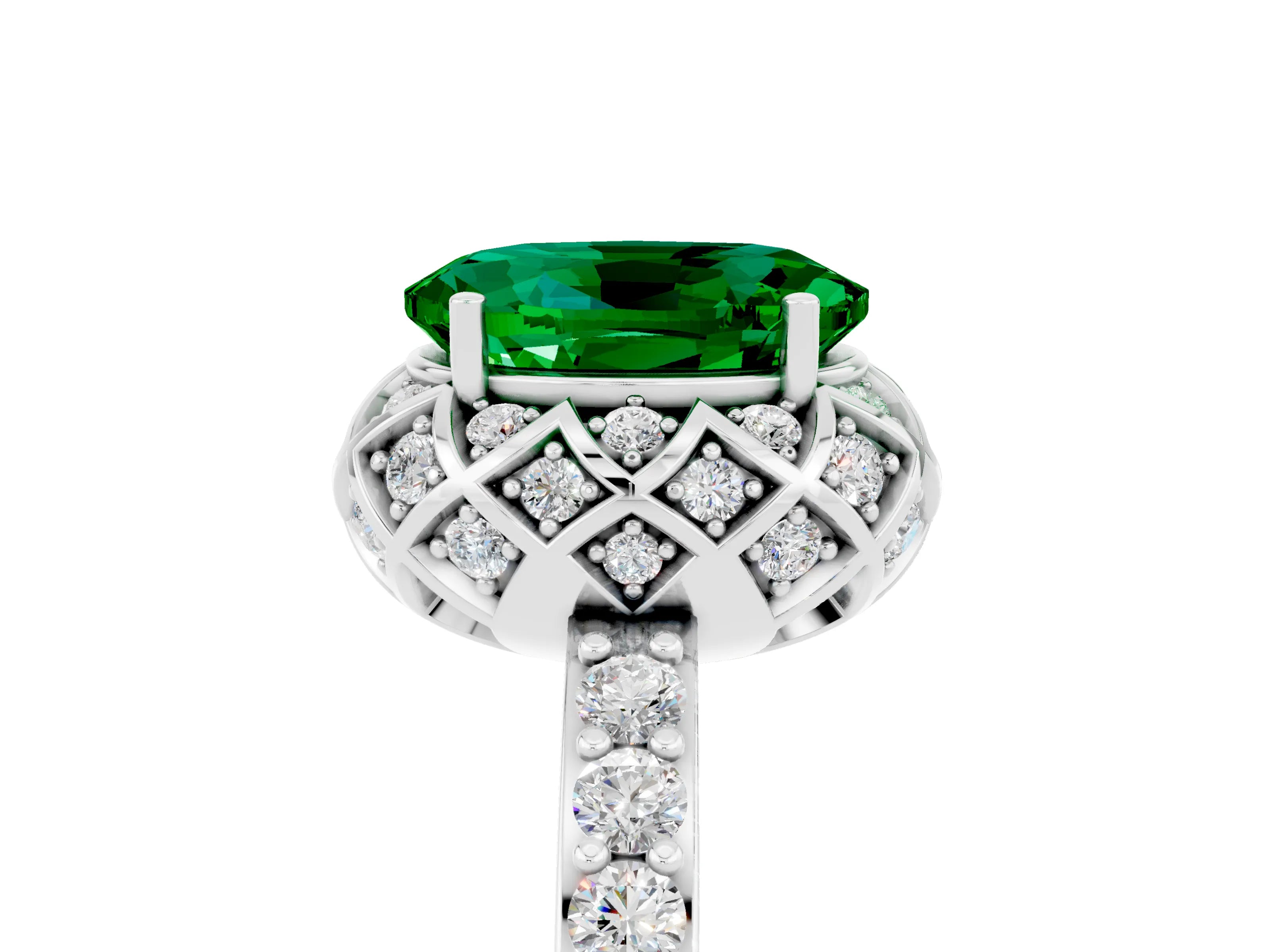White gold Oval Cut Diamond Solitaire Ring with Shared Prong Pavé Band_5