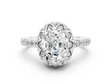 White gold Oval Cut Diamond Solitaire Ring with Shared Prong Pavé Band