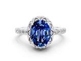 White gold Oval Cut Diamond Solitaire Ring with Shared Prong Pavé Band