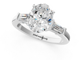 White gold Oval Cut Diamond Solitaire Ring with Tapered Baguette Accents and Four-Prong Setting_90